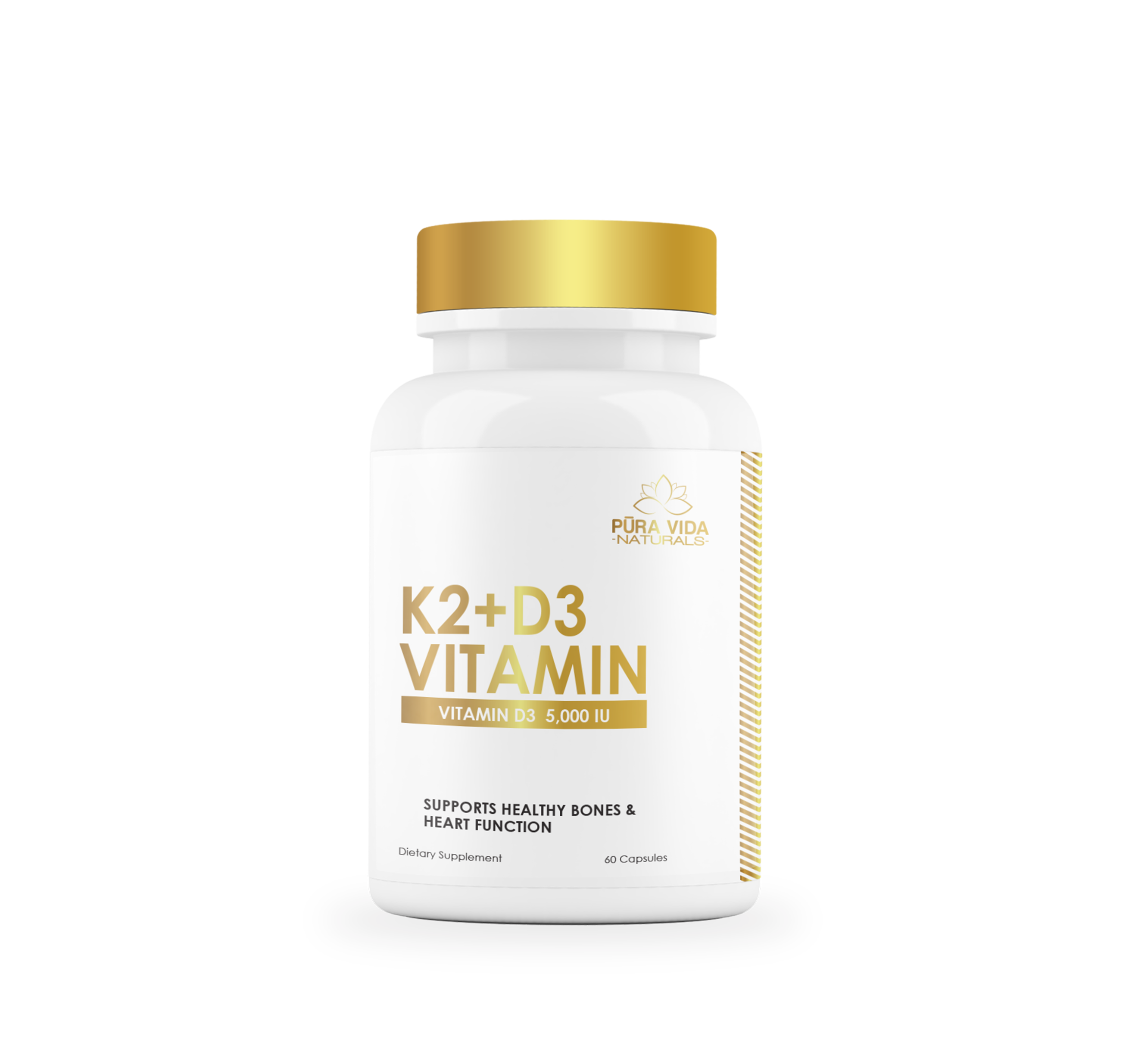 Pura Vida Naturals Vitamin K2+D3 – 5,000 IU Vitamin D3 & 100 mcg Vitamin K2 for Bone Health, Heart Support & Immunity